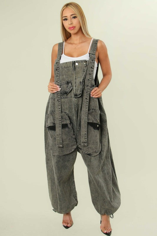 Oversized denim overall jumpsuit