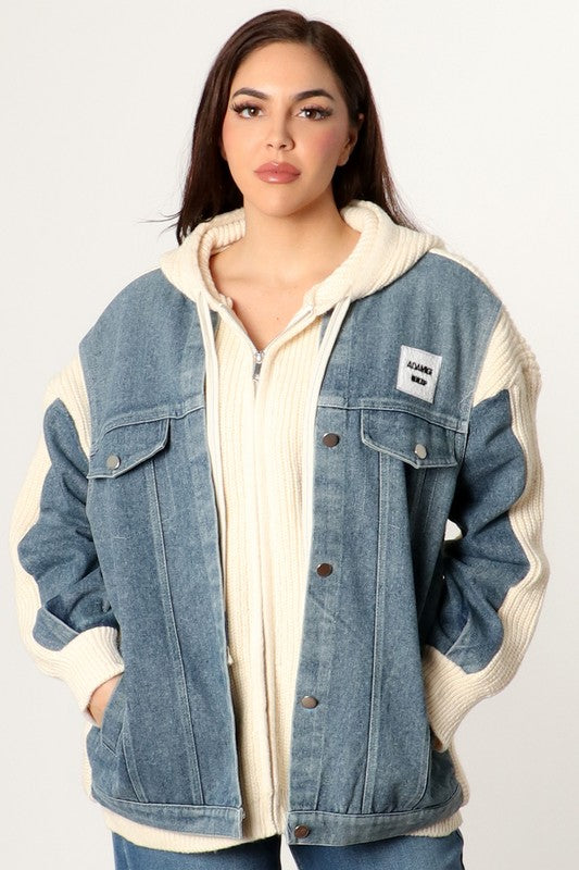 Love Life denim and knit zip hoodie