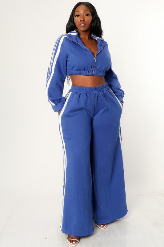 Loft zip-up crop and wide leg track set